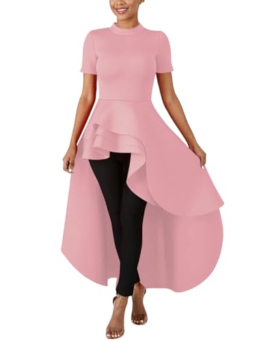 Image of Lrady Womens Casual Shirt Dress High Low Irregular Ruffle Hem Blouse Asymmetrical Peplum Long Tunic Tops