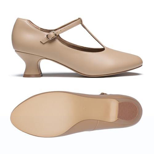 Image of 2.5 inch T-Strap Character Shoes for Women, 1920s Ballroom Latin Dance Shoe | 1920s flapper shoes,2.5 inch character dance heels for ballroom, latin, 20s roaring,salsa, tango,swing and flamenco