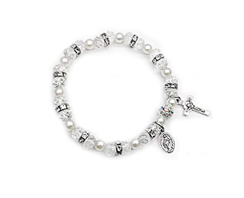 Caiyao Crystal Cross Bracelet Elastic Beads Stretch Rosary Bracelet With Crucifix And Miraculous Medal For Women thumb #3
