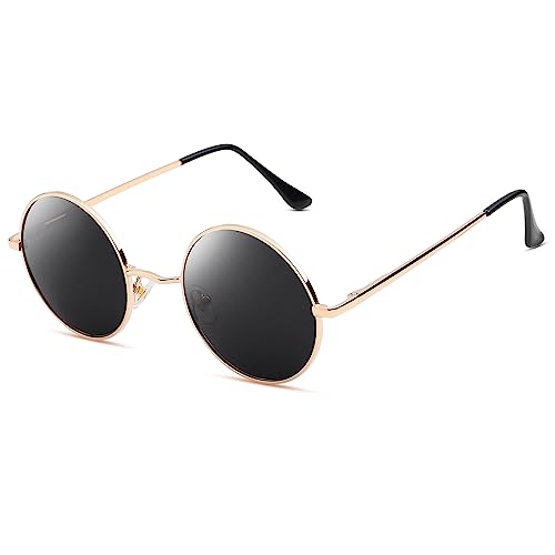 Pro Acme Small Round Polarized Sunglasses for Men Women Circle Retro Shades Metal Hippie Sunglasses UV400