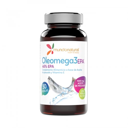 Mundo Natural Oleomega 3 30 Perlas de 1410mg - Con EPA 460mg, DHA 375mg y Aceite de Pescado con Vitamina E - Complemento Alimenticio para Cerebro y Vista