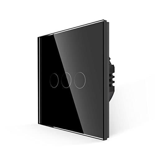 JIMEIDA Interruttore della luce unipolare, nessun cavo neutro richiesto, interruttore di controllo touch con pannello in vetro nero, 3 bande 1 via, AC 240V 500W/Gang