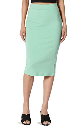 TheMogan Women's Basic Comfort Stretch Cotton Elastic High Waist Knee Midi Pencil Skirt