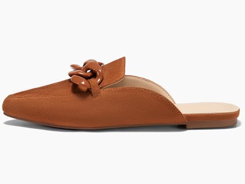 Image of Juliet Holy Womens Mules Flats Pointed Toe Backless Loafers Slip on Metal Chain Slides