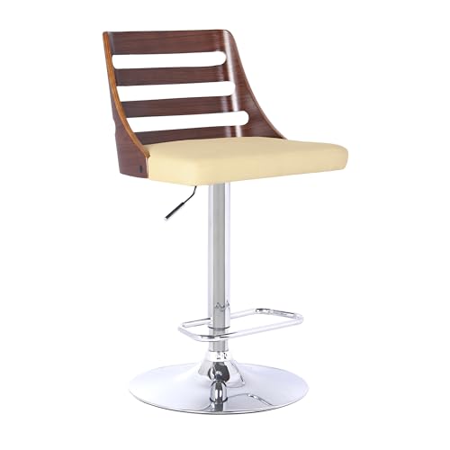 Taburete Armen Living Storm en cuero sintético crema, madera nogal y acabado cromado miniatura 1