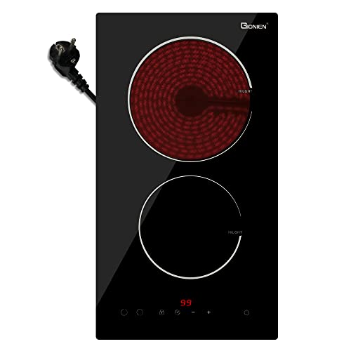 Plaque Vitrocéramique 2 Feux Encastrable 30cm,Table de cuisson vitrocéramique 2 zones,Cuisinière électrique,Domino Double électrique portable encastrée...