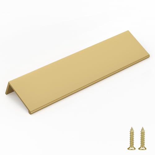 Image of Goldenwarm 20 Pack 6-1 /4in Finger Edge Pulls for Gold Drawer Pulls | Aluminum Alloy, Gold Cabinet Handles, Edge Pulls for Cabinets, Brushed Brass Handles, For Drawers, Dressers, Screws Included