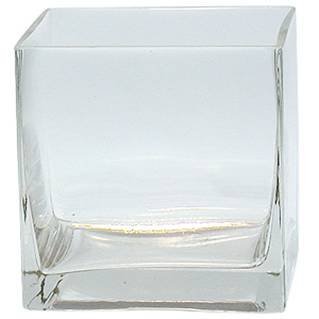 Vasefill 4" Square Glass Vase, 4" Clear Cube Centerpiece, 4" L x 4" W x 4" H Candleholder