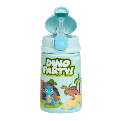 Image of FunBlast Dino Party Water Bottle with Straw for Kids - Insulated Stainless Steel Bottle, Anti-Leak, Cute Design, 300 ML Capacity, BPA Free