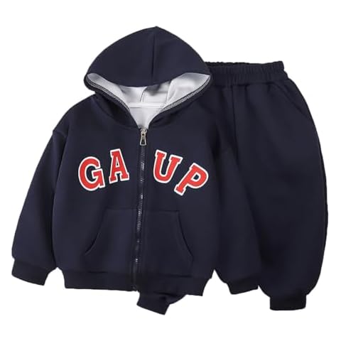 BFYSFBAIG Girls Tracksuit Set, 2 Piece Fleece Lined Pullover Hoodie and Jogging Bottoms Set with Letter Print- Kids Activewear for Casual Daily Wear 18-24 Months Navy Cover