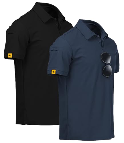 V VALANCH Polo Shirts for Men 2 Pack Tactical Performance Polo Short Sleeve Collared Work Shirt