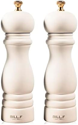 BILL.F Salt and Pepper Grinder Wooden Pepper Mill Grinder White Salt Pepper Shakers Set of 2 with Adjustable Ceramic Rotor- 7 Inch