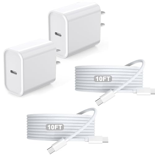 Image of iPhone 17 16 Charger,2Pack USB C Wall Charger Block Chargers Fast Charging with 10FT USBC to C Woven Cable for iPhone 17 /17 Pro /17 Pro Max /17 Air /iPhone 16 /16 Plus /16 Pro Max /16E /15 /15Pro,iPad Pro