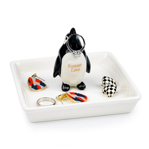 Image of PUDDING CABIN Penguin Gifts for Women, Ring Holder Jewelry Tray, Penguin Figurine Forever Lover Anniversary Wedding Birthday Mothers Day Gifts for Girlfriend Wife Fiancee Daughter Mom