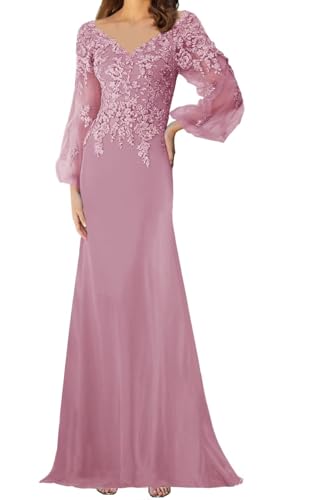 Mother of The Bride Dresses Long Sleeves Formal Evening Gowns Laces Appliques Wedding Party V-Neck Prom Dress