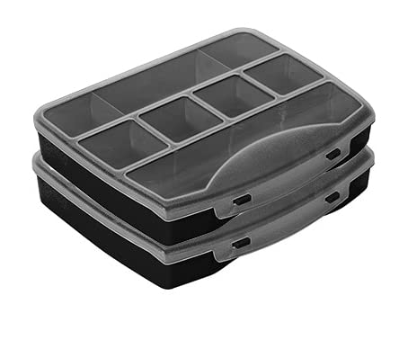 Kigima Sortierbox 2er Set 25x20,2x4,1cm 12 Fächer Schwarz – Praktisches Kleinteilemagazin aus Plastik – Sortimentskasten für Wandmontage geeignet – ideal als Werkstatt Organizer