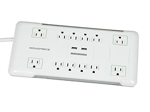 Monoprice Power & Surge - Protector eléctrico con 12 tomas y 2 puertos USB de carga 2.1A incorporados - 1.83 m - Blanco miniatura 1