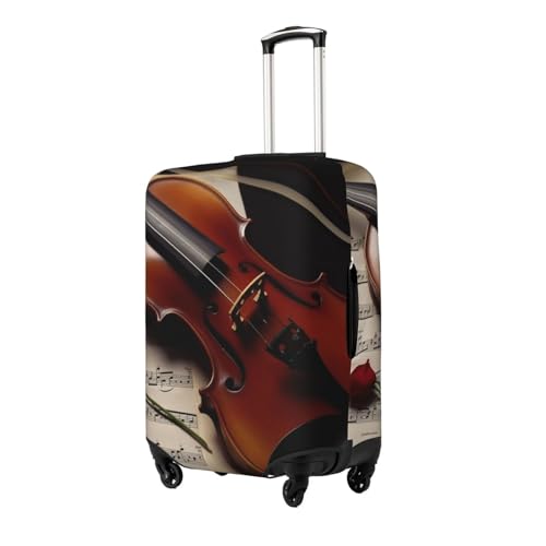 Violin Sheet Music Luggage Cover Washable Stretch Suitcase Protector Anti-Scratch Travel Luggage Sleeve Elastic Baggage Cover Fits 18-32 Inch2