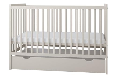 zee Cuna Bebé LUMI 120x60 cm 2 en 1 con Colchón Convertible en Cama Infantil Color Cachemira con Cajón y Barandilla Seguridad Madera de Pino Altura Regulable