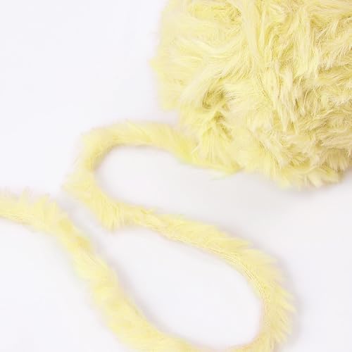 Image of NICEEC Faux Fur Yarn Super Soft, Chunky & Fluffy, Eyelash Yarn for Crochet & Knitting(Total Length 210yds /10.6oz) - Light Yellow /300g