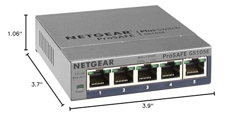 Image of NETGEAR 5-Port Gigabit Ethernet Easy Smart Managed Switch (GS105Ev2) - Managed, Desktop or Wall Mount