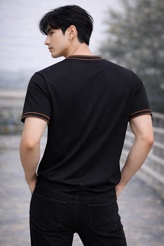Image of London Hills Men's Solid Round Neck t Shirt for man | Tshirt for man | Mens Tshirt | t Shirt | Tshirts for Men,| Men t-Shirts with Contrast Tipping | Round Neck t Shirts for menn