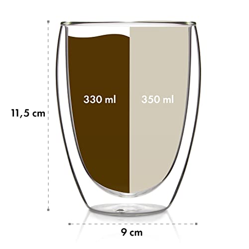 GLASWERK Designové skleničky Latte Macchiato dvoustěnné (4 x 350 ml) šálky na cappuccino z borosilikátového skla – sklenice na čaj vhodné do myčky nádobí sada šálků na kávu – termosklenice