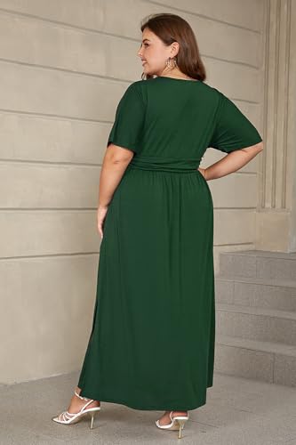 Image of Keluummi Plus Size Maxi Dress for Women Floral Empire Waist V-Neck 3 /4 Sleeve with Pockets