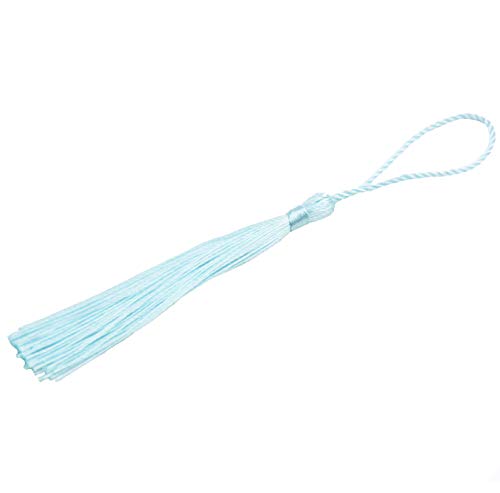 Image of 100pcs 13cm /5 Inch Silky Floss Bookmark Tassels with 2-Inch Cord Loop and Small Chinese Knot for Jewelry Making, Souvenir, Bookmarks, DIY Craft Accessory (Light Blue)