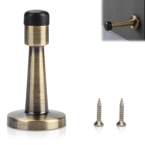 Xiciki Brass Door Stop Antique Brass Door Stop Heavy Duty Zinc Alloy and Rubber Anti-Collision Brushed Door Stop Holder and Wall Protector for Home Hotel and Office