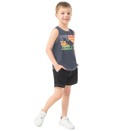 Boys Tank Top Shirts Rainbow American Flag Dinosaur Sleeveless T-Shirts Crew Neck for Kids Clothing Children4