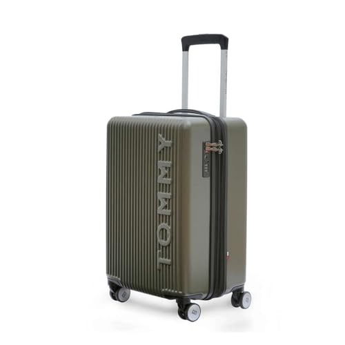 Image of Tommy Hilfiger Cabin Hard Luggage Empire X - Olive | Carry-On Trolley Bag with TSA Lock | 360 Spinner Double Wheels | Telescopic Handle | Polycarbonate Shell Suitcase | 57cm | 35L Capacity