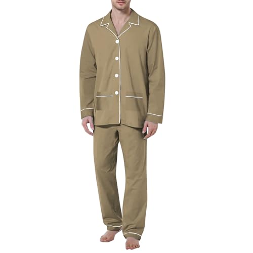 JiXiang Pajama Set Men Soft Notched Collar Long Sleeve Sleepwear Lightweight Button Up Lounge Pjs Set Loungewear with Pockets2