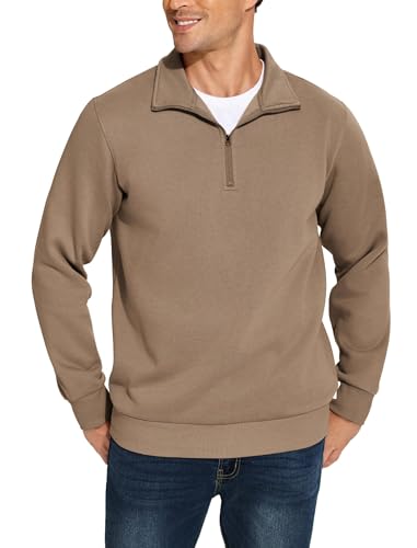 PINSPARK Men's Quarter Zip Pullover Sweatshirts Mock Neck Casual Long Sleeve Fall Winter Warm Fleece Cotton Sweatshirt