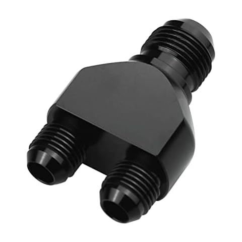 KRD PERFORMANCE Aluminum Y Block Adapter Fittings -8 AN male Swivel to Parallel Exit Dual 2 x -6 AN Male Y Block Splitter Tee Hose Connector, Black Cover