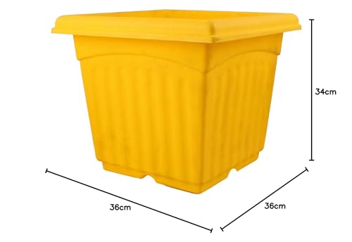 Image of Gardens Need Square Planter with Drip Tray Set (14-inch, Yellow, Pack of 2 Sets)