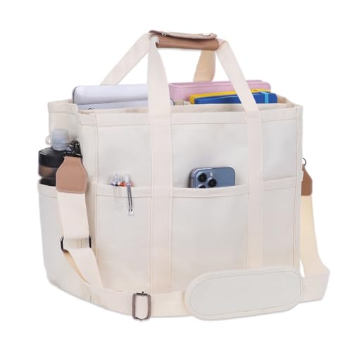 Image of Utility Large Canvas Tote Bag with 13 Pockets Compartments, Multi Crossbody Tote Bag Work Shoulder Bag Travel Bag