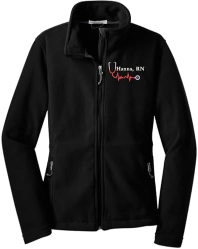 Pro Outfits Custom Embroidery Full-Zip Fleece Jackets for women, Low-Pill Midweight with Drawcord Hem, Front Pockets for Healthcare workers. (US, Alpha, Large, Regular, Regular, Black)