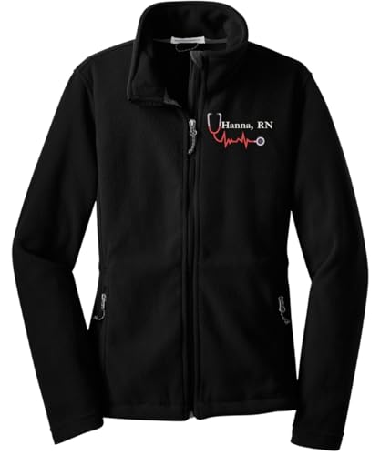 Custom Embroidery Full-Zip Fleece Jackets for women, Low-Pill Midweight with Drawcord Hem for Healthcare workers.