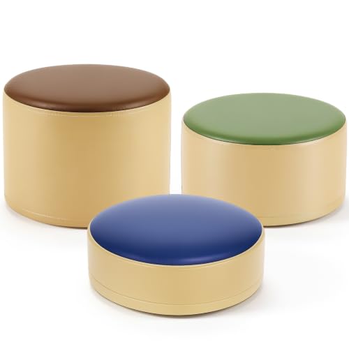 Image of 3 Pcs Flexible Seating for Classroom Elementary, Round Ottoman Seating Set, Multi Size Soft Modular Colorful Floor Cushion Stools for Preschool Kindergarten Reading Corner, Playroom