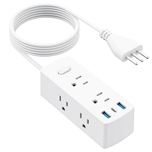 Italy Travel Plug Adapter, Olcorife US to Italy Type L Plug Adapter, International Power Strip with 6 Outlets and 3 USB(1 USB-C), 5 FT Cord for Italy Chile Ethiopia Libya