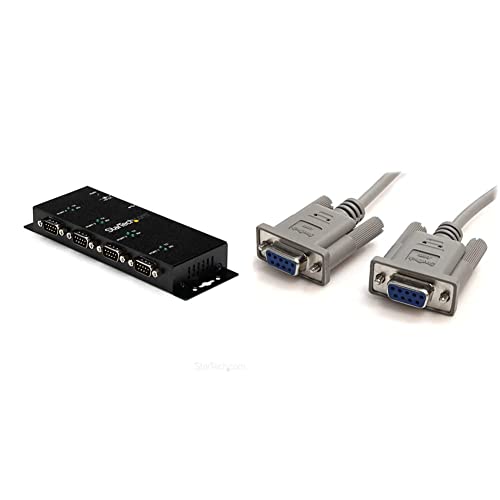 StarTech.com 4 Port USB to Serial RS232 Adapter - Wall Mount - Din Rail (ICUSB2324I) & 10' RS232 Serial Null Modem Cable - Null Modem Cable - DB-9 (F) to DB-9 (F) - 10 ft (SCNM9FF)