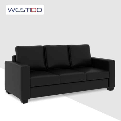 Image of WESTIDO Homes Leatherette 3 Seater Sofa (Finish Color - Matte Black, (DIY-Do-It-Yourself) Medium | 10098