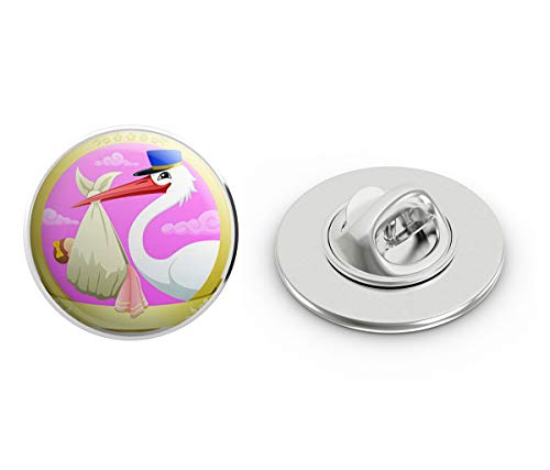 Simple Gender Reveal Stork Gold Frame Cartoon Icon Round Metal 0.75