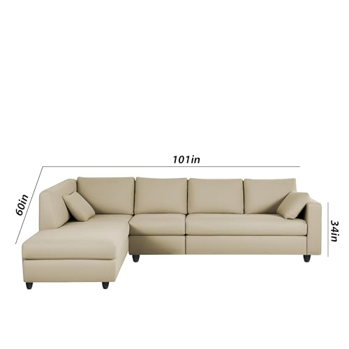 Image of Florian LHS 6 Seater L Shape Sofa Set for Living Room (Cream Fabric) Premium Fabric Sofa