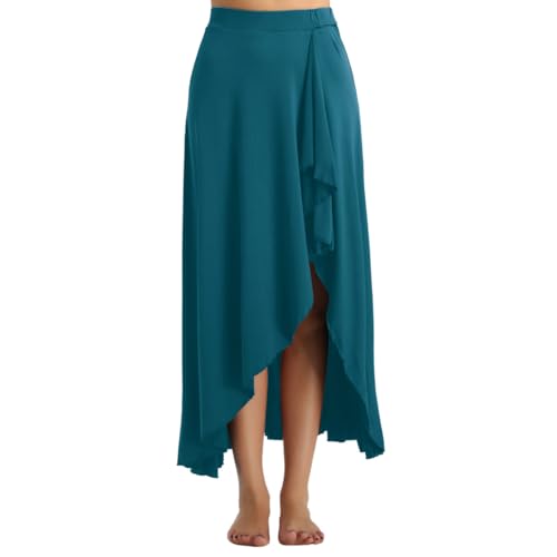 YEAHDOR Falda Flamenco para Mujer Falda Larga Fiesta Cóctel Vintage Faldas Volantes Chica Falda Gitana Sevillana Ropa Bailarina Práctica Rendimiento Casual Playa A Verde XL
