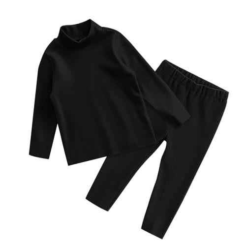FGUUTYM Conjunto de ropa interior térmica para niñas y niñas en invierno con cuello medio, ropa para el hogar, conjunto de dos piezas, ropa de bebé para niñas de 12 meses, Negro , 12-18 meses