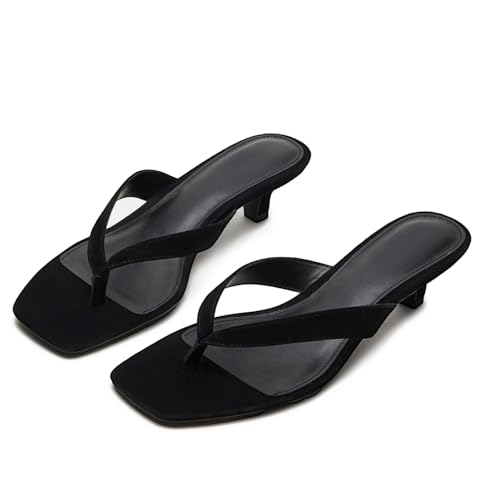 Image of Dsevht Kitten Heels for Women Jelly Square Open Toe Sandals Flip Flop Heel Summer Low Heeled Thong Sandals