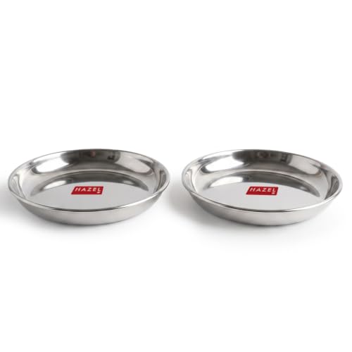 Image of HAZEL Stainless Steel Snack Plates with Mirror Finish | Quarter Plates Set for Kitchen | Glossy Finish Thali (17 CM, Set of 2)