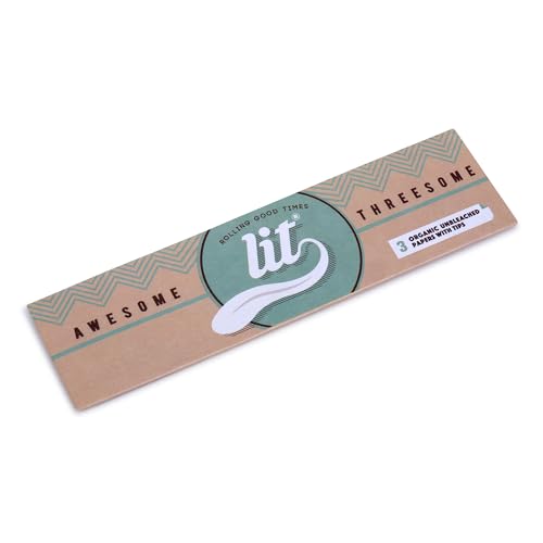 Image of LIT AWESOME THREESOME Organic Brown Rolling Paper Pack of 50 (3x3) GET FREE Two 420 High Society Booklets & Two Roach Book.